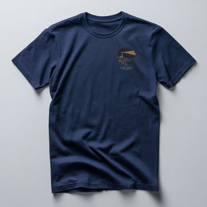 Vintage lighthouse circular graphic on a Navy lightweight cotton tee