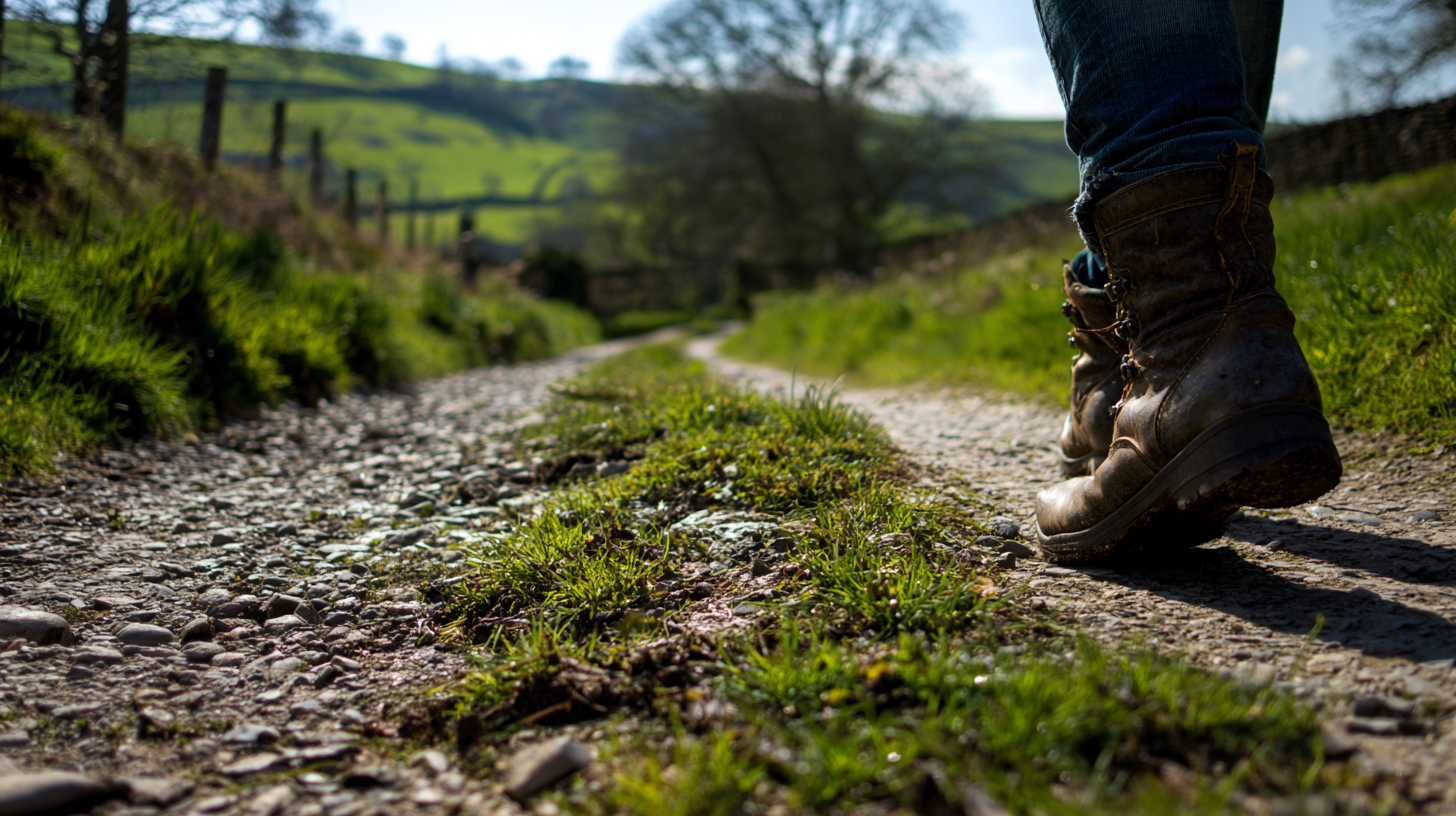 Former railway line trail with gravel surface, Camel Trail Cornwall, dry path conditions in spring