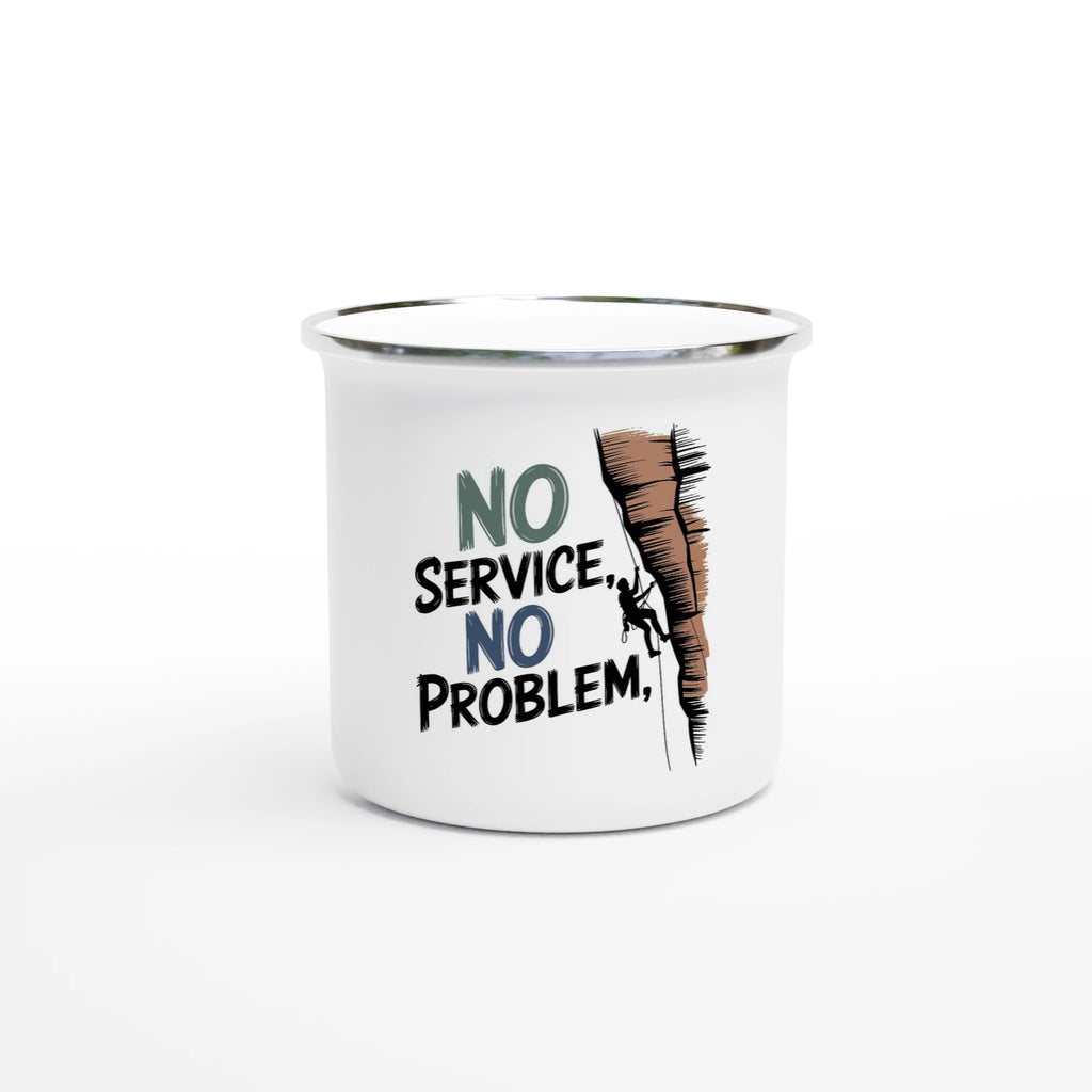 Mug with 'No Service, No Problem' text and graphic on a white background