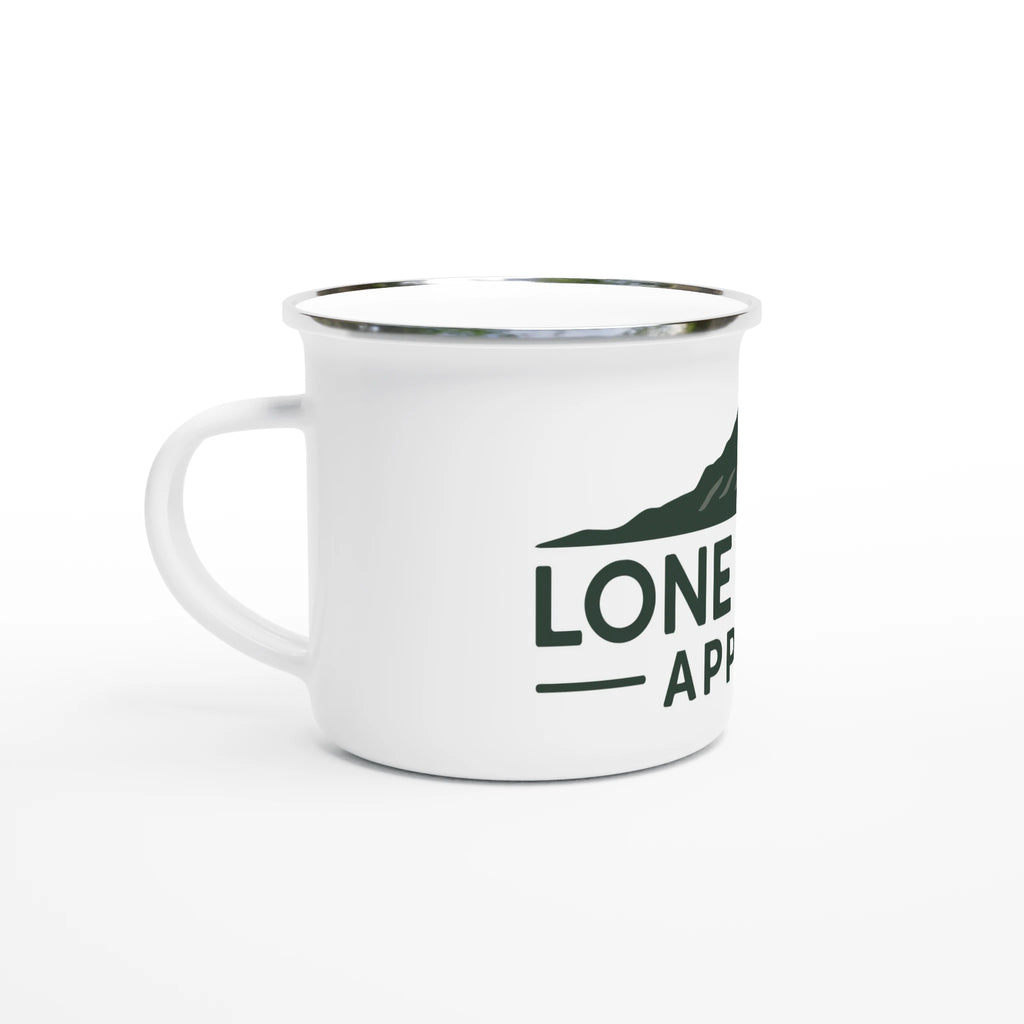 White mug with 'Lone Apple' logo on a white background