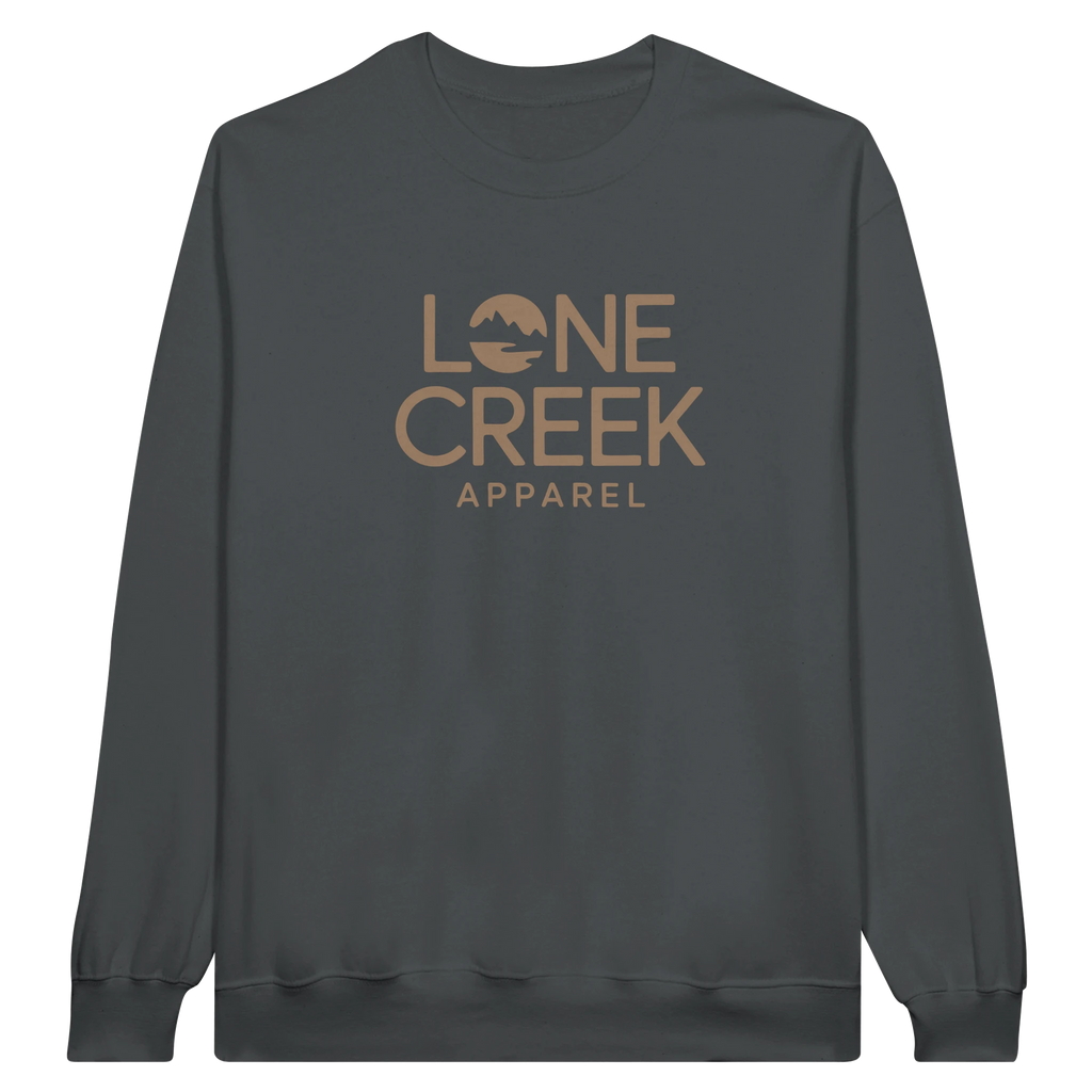 Dark gray sweatshirt with 'Lone Creek Apparel' logo on a white background