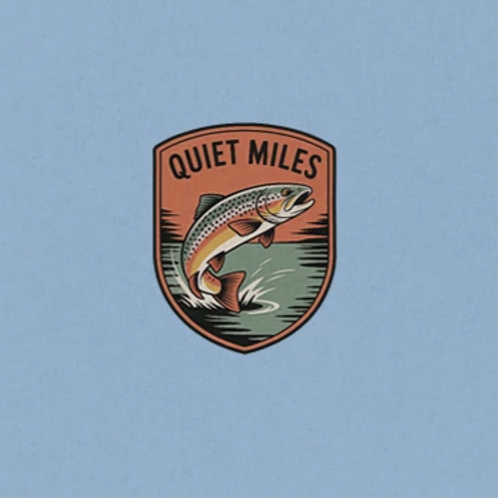 Logo with a fish illustration and 'Quiet Miles' text on a light blue background