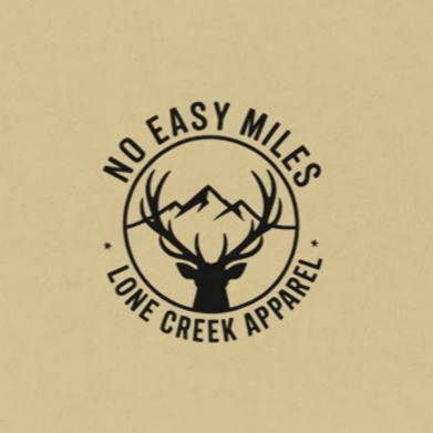 Logo of 'No Easy Miles' by Lone Creek Apparel on a beige background