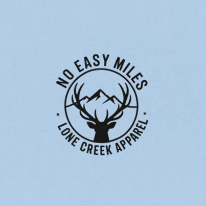 Logo of 'No Easy Miles' by Lone Creek Apparel on a light blue background