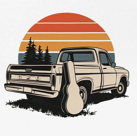 Sunset Pickup Truck Campfire Guitar Tee | Lone Creek Apparel