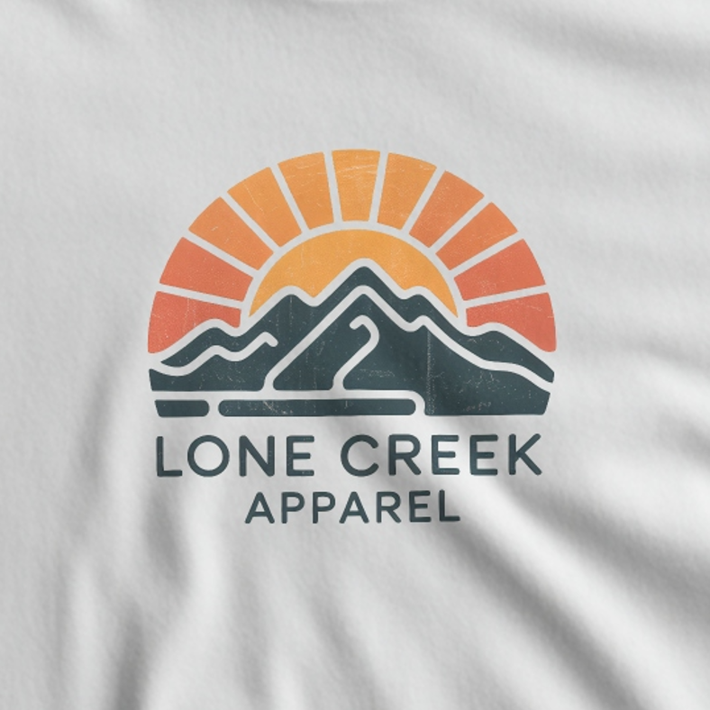 Lone Creek Apparel logo on a white fabric background