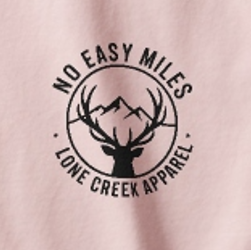 Logo of 'No Easy Miles' by Lone Creek Apparel on a pink background