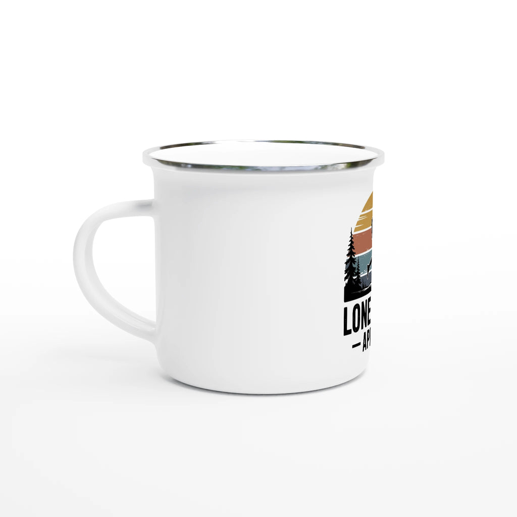 White mug with a scenic design on a white background