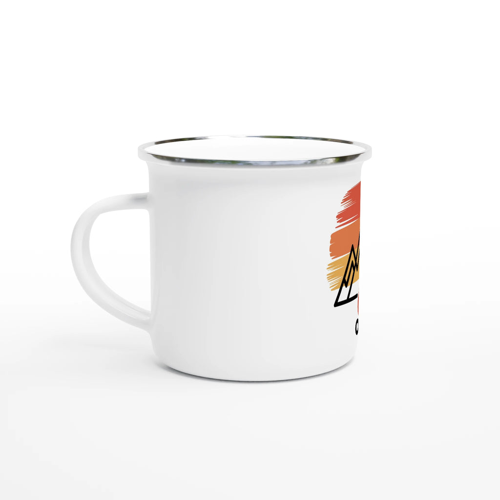 White mug with a colorful design on a white background