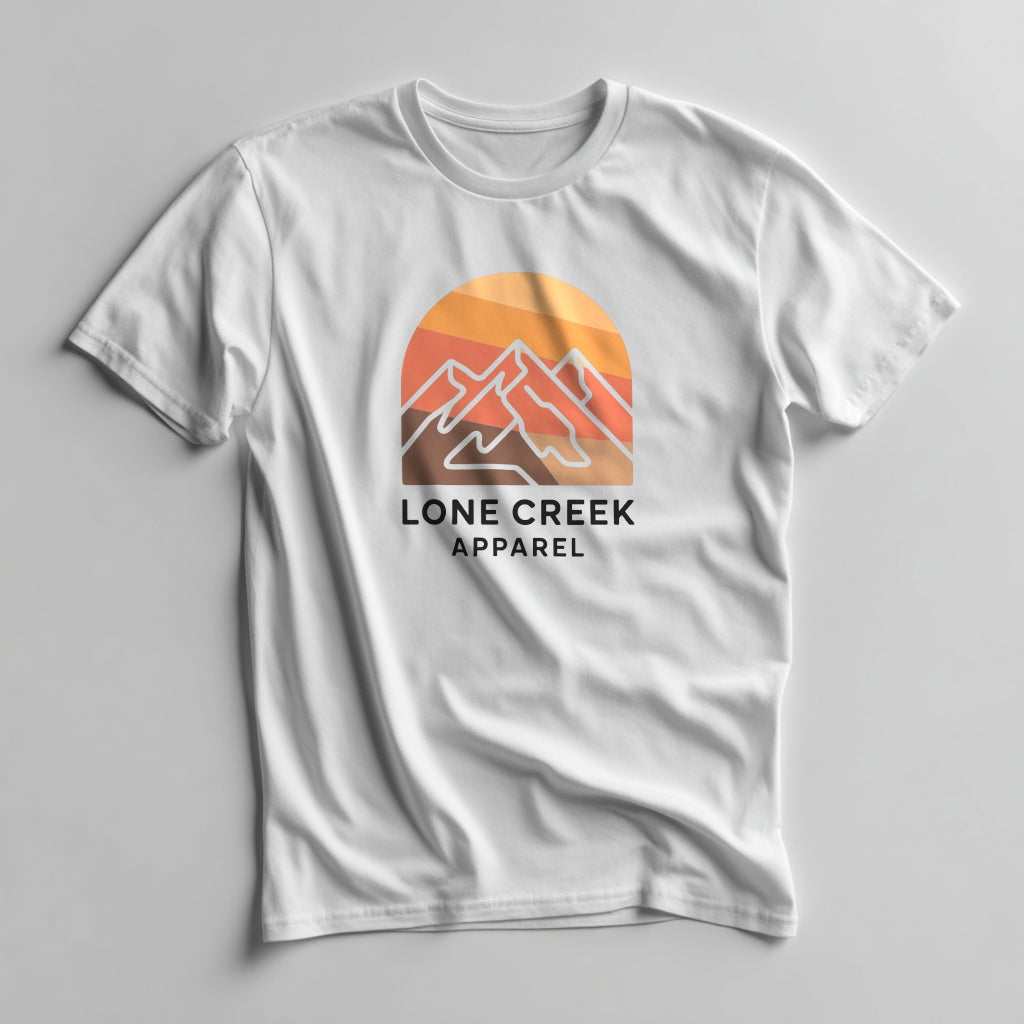Mountain Logo T-Shirt Sunset Gradient Retro Outdoor Style