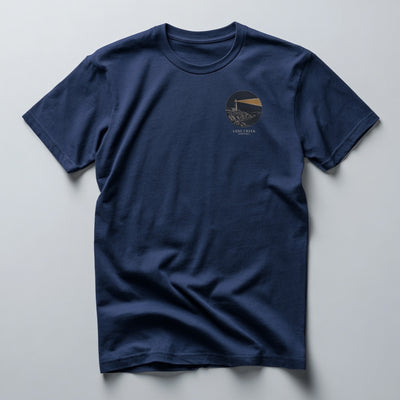 Vintage lighthouse circular graphic on a Navy lightweight cotton tee