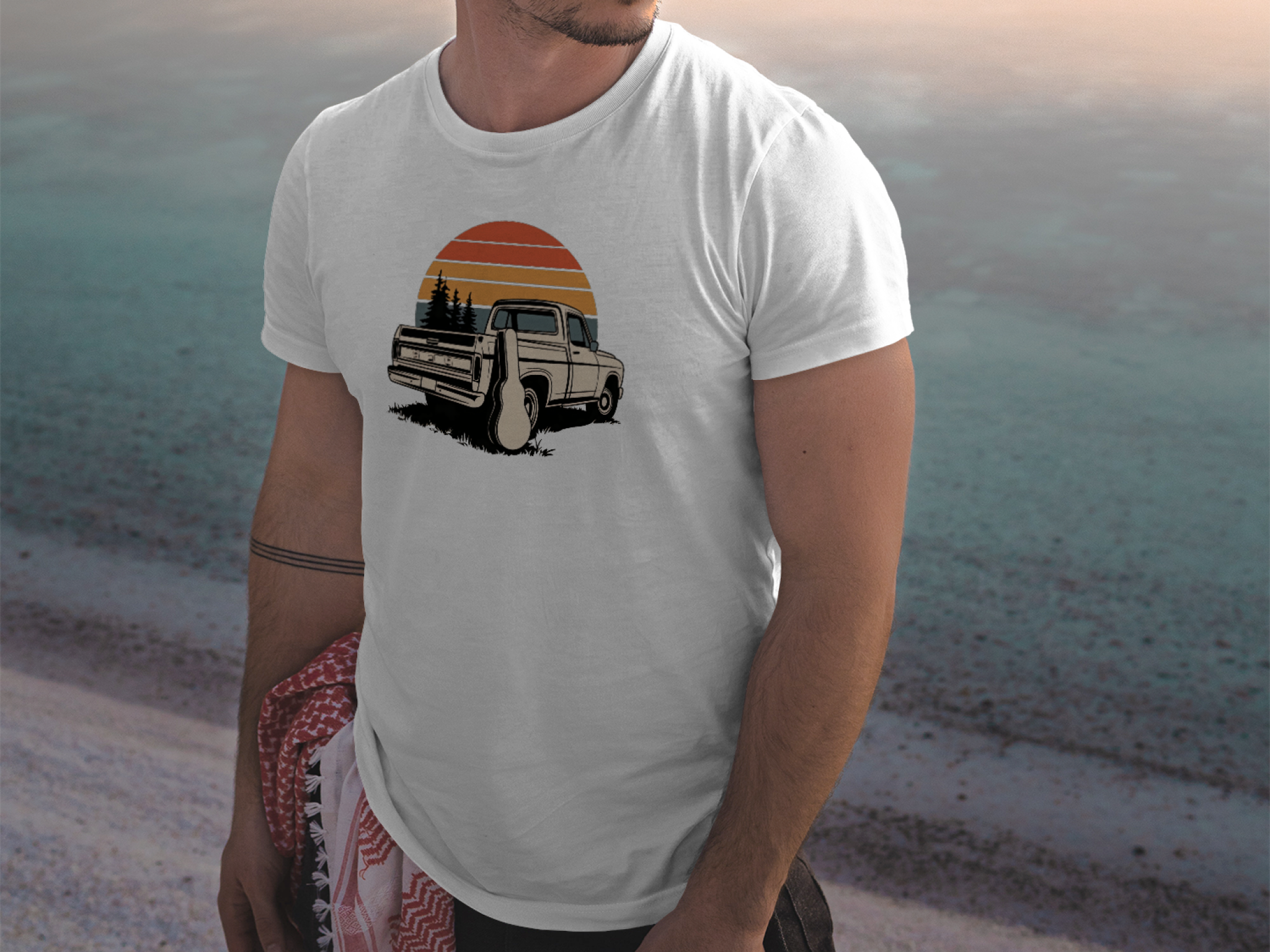 Sunset Pickup Truck Campfire Guitar Tee | Lone Creek Apparel